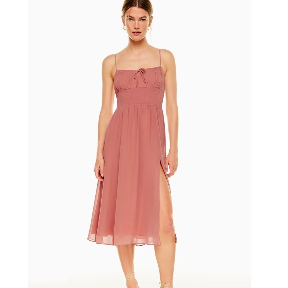 Wilfred Aritzia Genoa Dress Smocked Midi‎ Lined Earthen Red Side Slit Women's XS